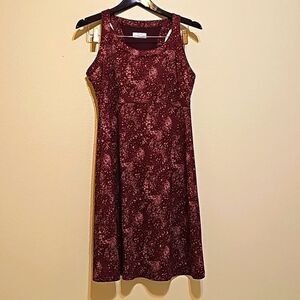 COLUMBIA WOMEN'S BURGUNDY PRINTED SLEEVELESS COLD BAY DRESS S